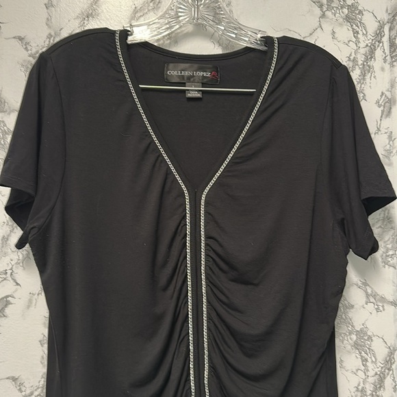 Colleen Lopez Women’s Black Short Sleeves V Neck Top Size L - Picture 2 of 9